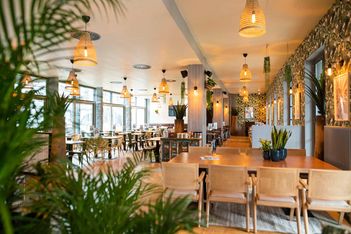 Hotelpool mit Sonnenliegen, Palmen und Meerblick Mauritius slide-8